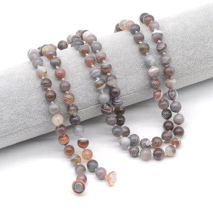 GMN264 Hand-Knotted Botswana Agate Beaded Necklace 8mm 10mm