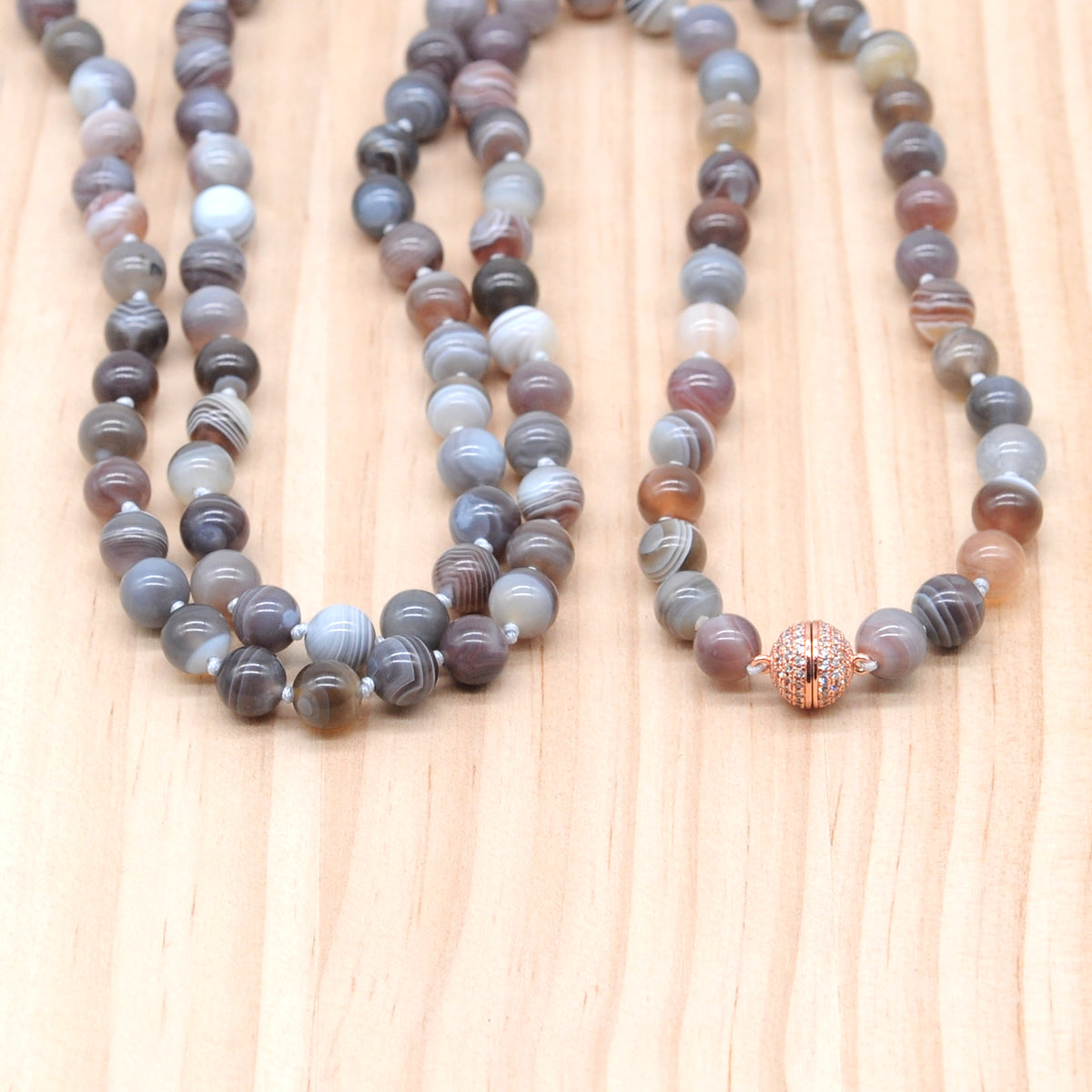 GMN264 Hand-Knotted Botswana Agate Beaded Necklace 8mm 10mm