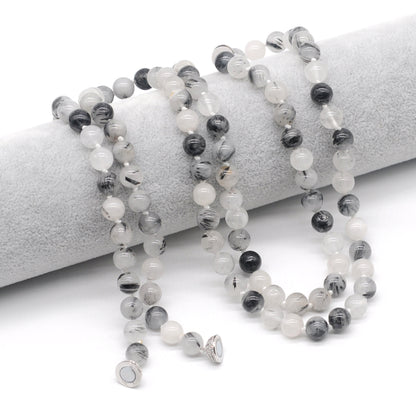 GMN270 Hand-Knotted Black Rutilated Quartz Beaded Necklace 8mm 10mm