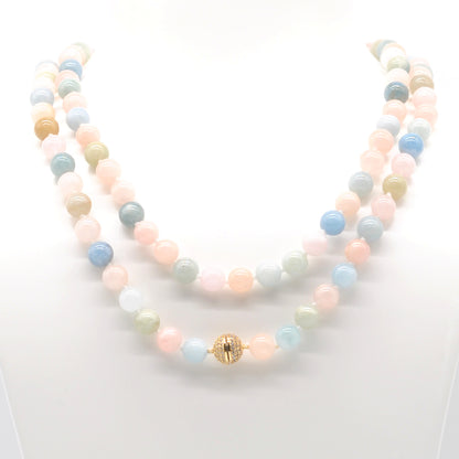 GMN271 Hand-Knotted Morganite Gemstone Beaded Necklace 8mm 10mm