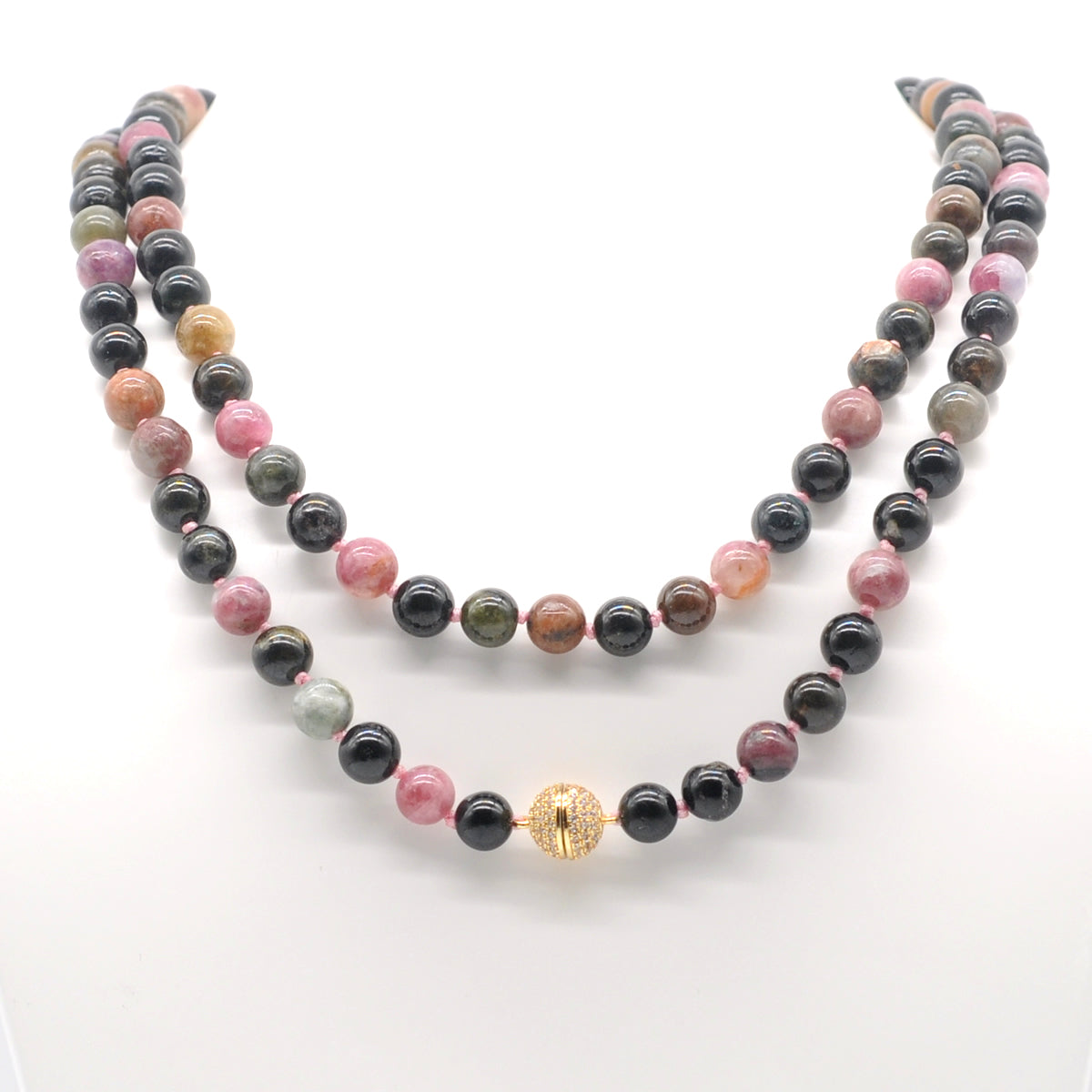 GMN272 Hand-Knotted Tourmaline Gemstone Beaded Necklace 8mm 10mm