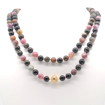 GMN272 Hand-Knotted Tourmaline Gemstone Beaded Necklace 8mm 10mm