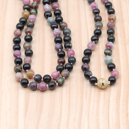 GMN272 Hand-Knotted Tourmaline Gemstone Beaded Necklace 8mm 10mm