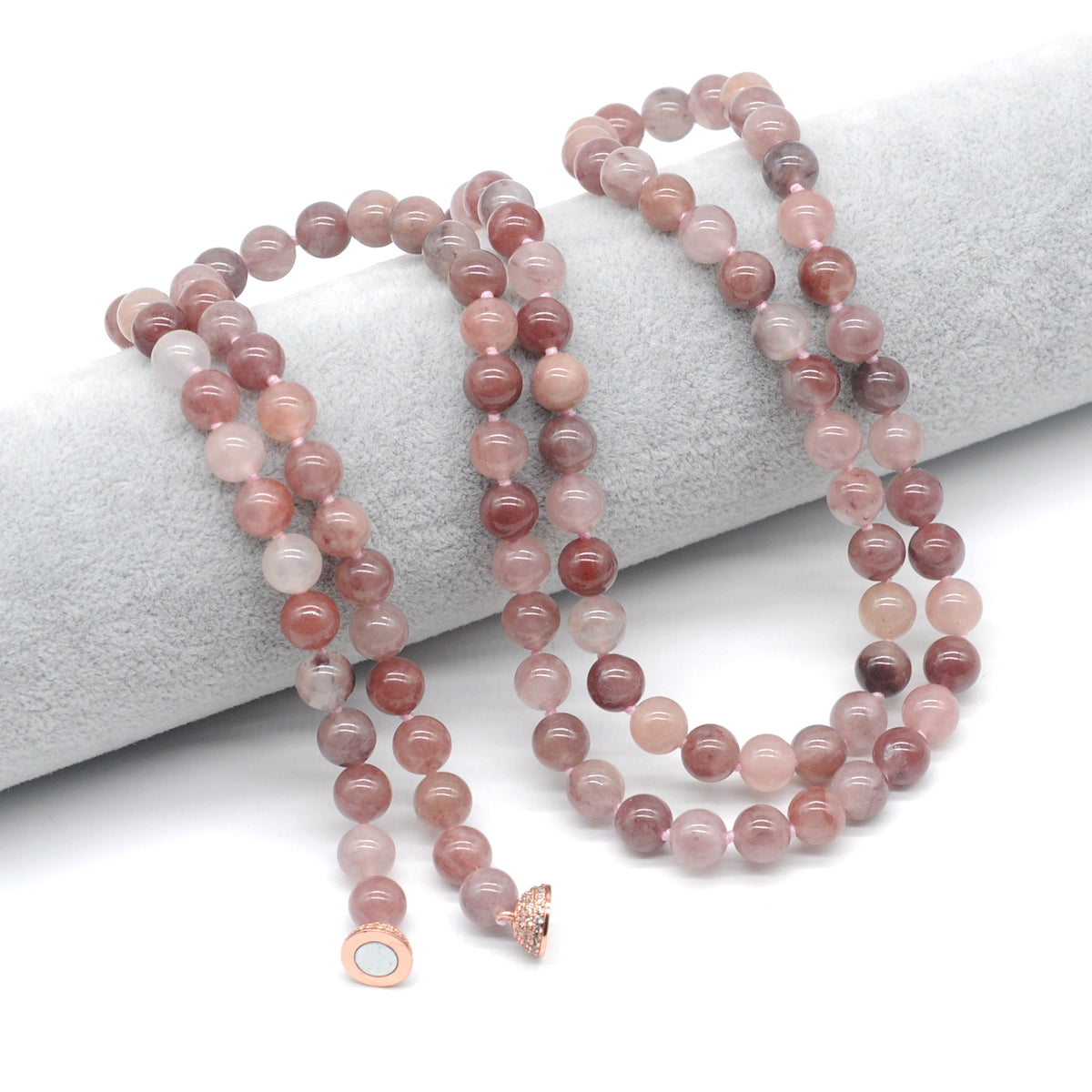 GMN273 Hand-Knotted Strawberry Quartz Beaded Necklace 8mm 10mm