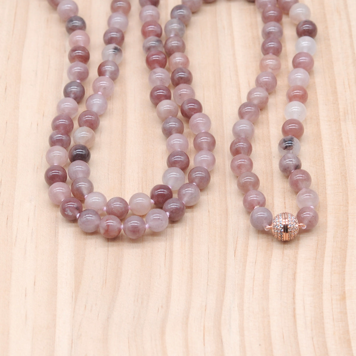 GMN273 Hand-Knotted Strawberry Quartz Beaded Necklace 8mm 10mm