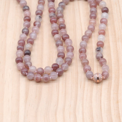 GMN273 Hand-Knotted Strawberry Quartz Beaded Necklace 8mm 10mm