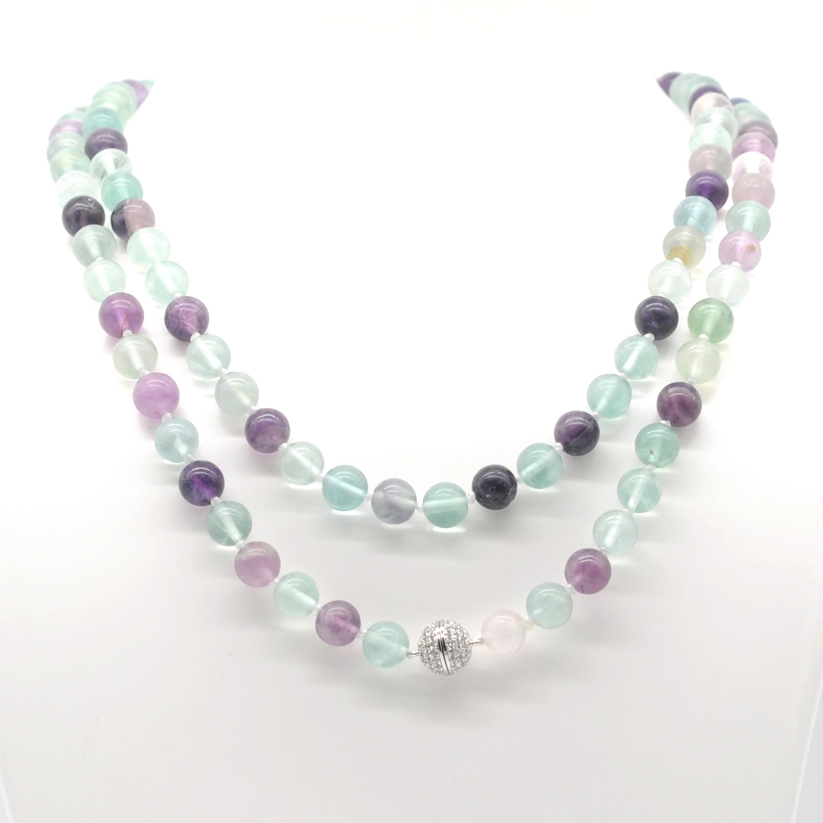 GMN274 Hand-Knotted Fluorite Gemstone Beaded Necklace 8mm 10mm