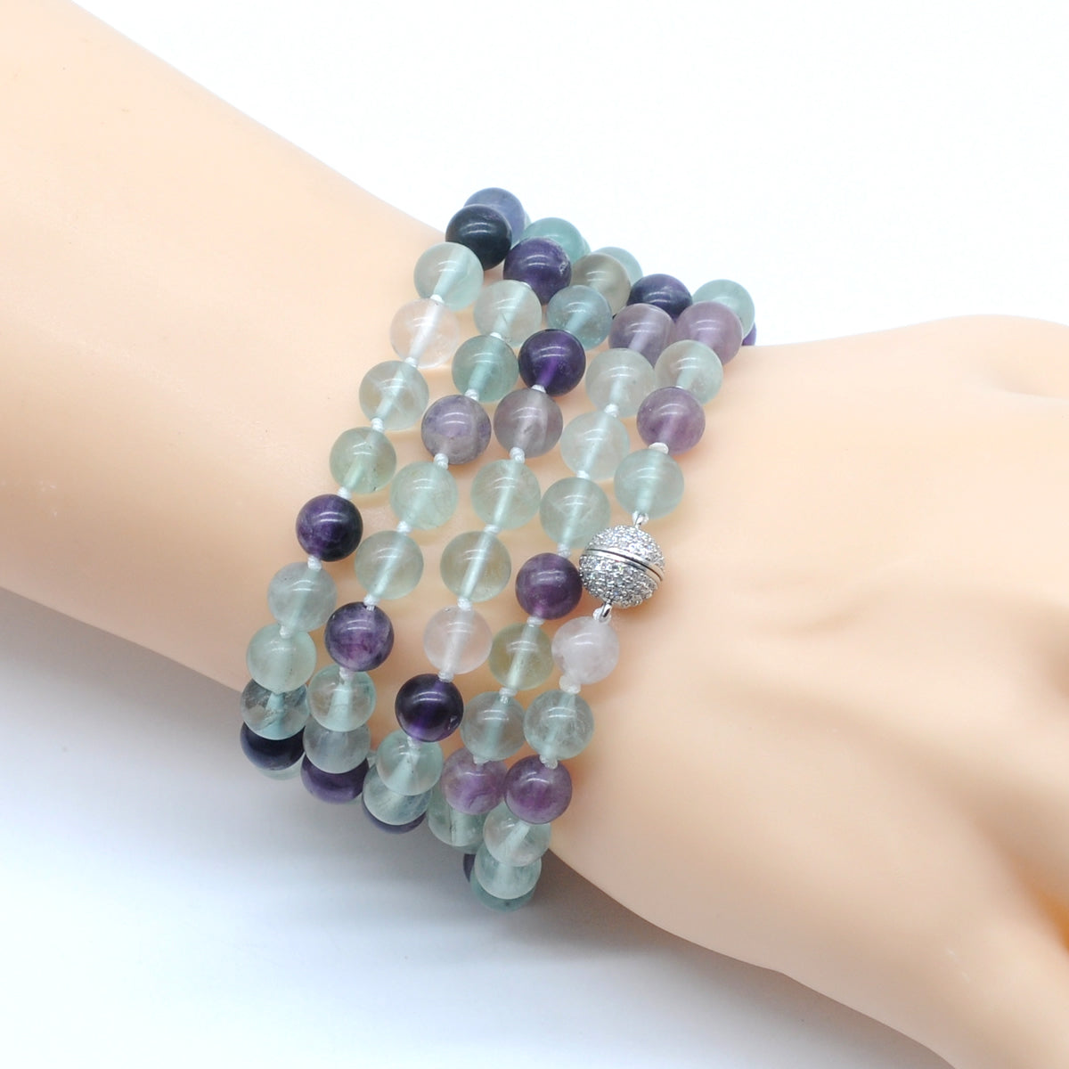 GMN274 Hand-Knotted Fluorite Gemstone Beaded Necklace 8mm 10mm