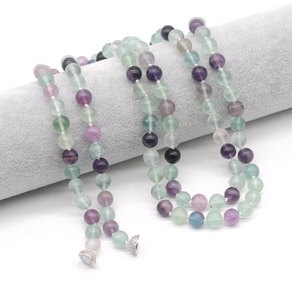 GMN274 Hand-Knotted Fluorite Gemstone Beaded Necklace 8mm 10mm