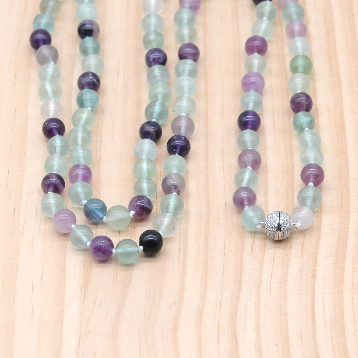 GMN274 Hand-Knotted Fluorite Gemstone Beaded Necklace 8mm 10mm