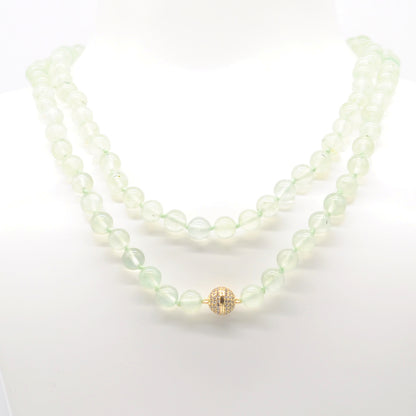 GMN275 Hand-Knotted Prehnite Gemstone Beaded Necklace 8mm 10mm