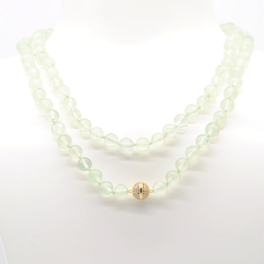 GMN275 Hand-Knotted Prehnite Gemstone Beaded Necklace 8mm 10mm