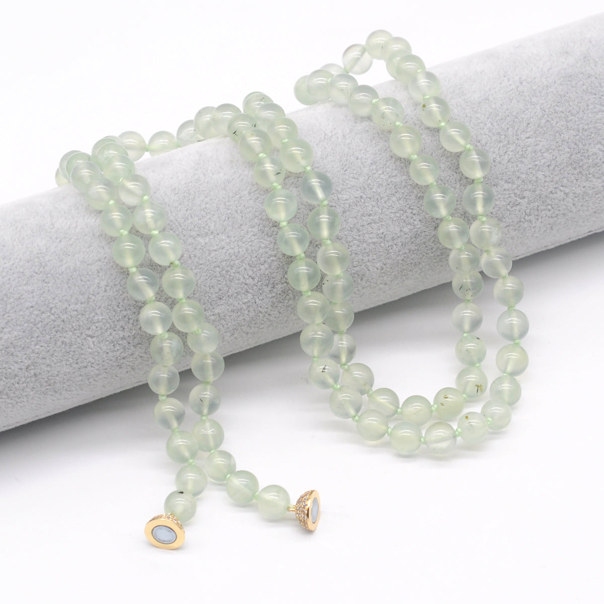 GMN275 Hand-Knotted Prehnite Gemstone Beaded Necklace 8mm 10mm