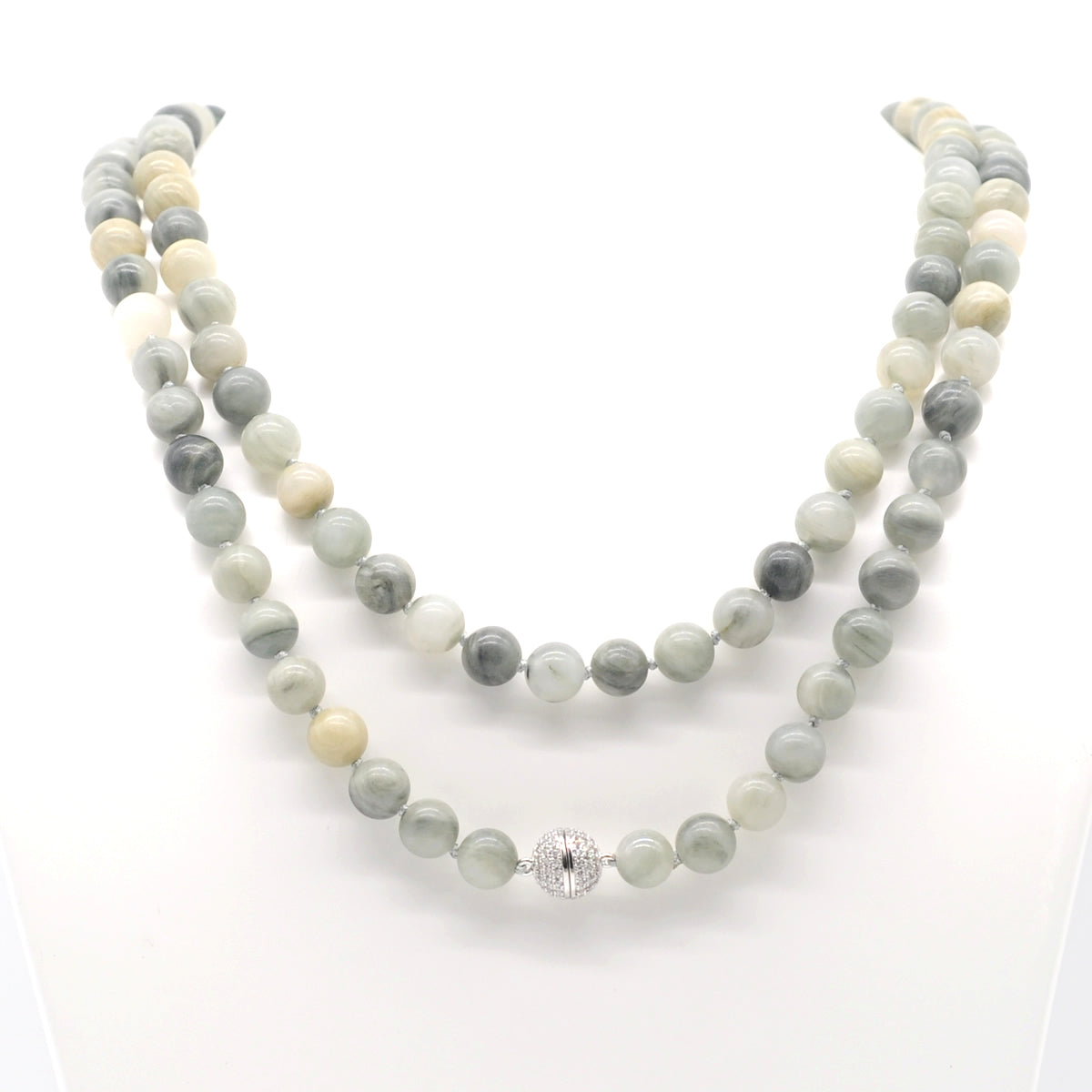 GMN276 Hand-Knotted Seaweed Quartz Beaded Necklace 8mm 10mm