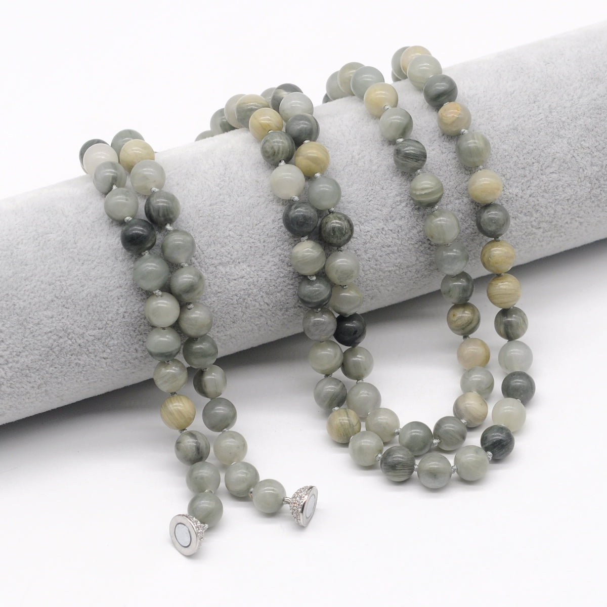 GMN276 Hand-Knotted Seaweed Quartz Beaded Necklace 8mm 10mm