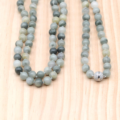 GMN276 Hand-Knotted Seaweed Quartz Beaded Necklace 8mm 10mm