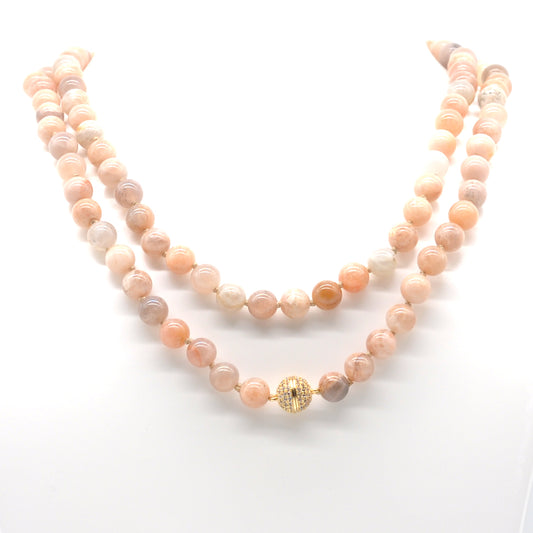 GMN277 Hand-Knotted Sunstone Gemstone Beaded Necklace 8mm 10mm