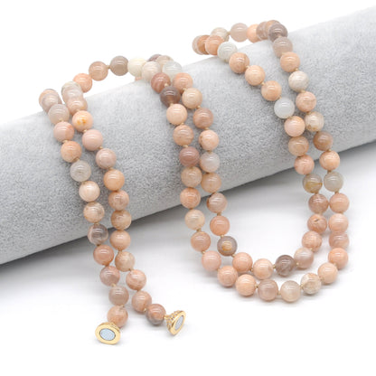 GMN277 Hand-Knotted Sunstone Gemstone Beaded Necklace 8mm 10mm