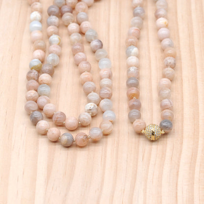 GMN277 Hand-Knotted Sunstone Gemstone Beaded Necklace 8mm 10mm