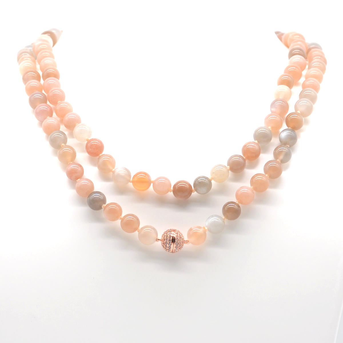 GMN278 Hand-Knotted Rainbow Moonstone Beaded Necklace 8mm 10mm