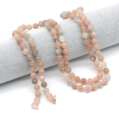 GMN278 Hand-Knotted Rainbow Moonstone Beaded Necklace 8mm 10mm