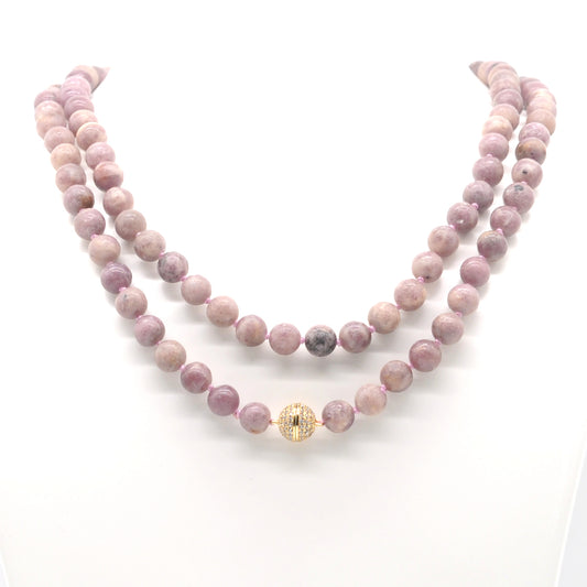 GMN280 Hand-Knotted Lepidolite Gemstone Beaded Necklace 8mm 10mm