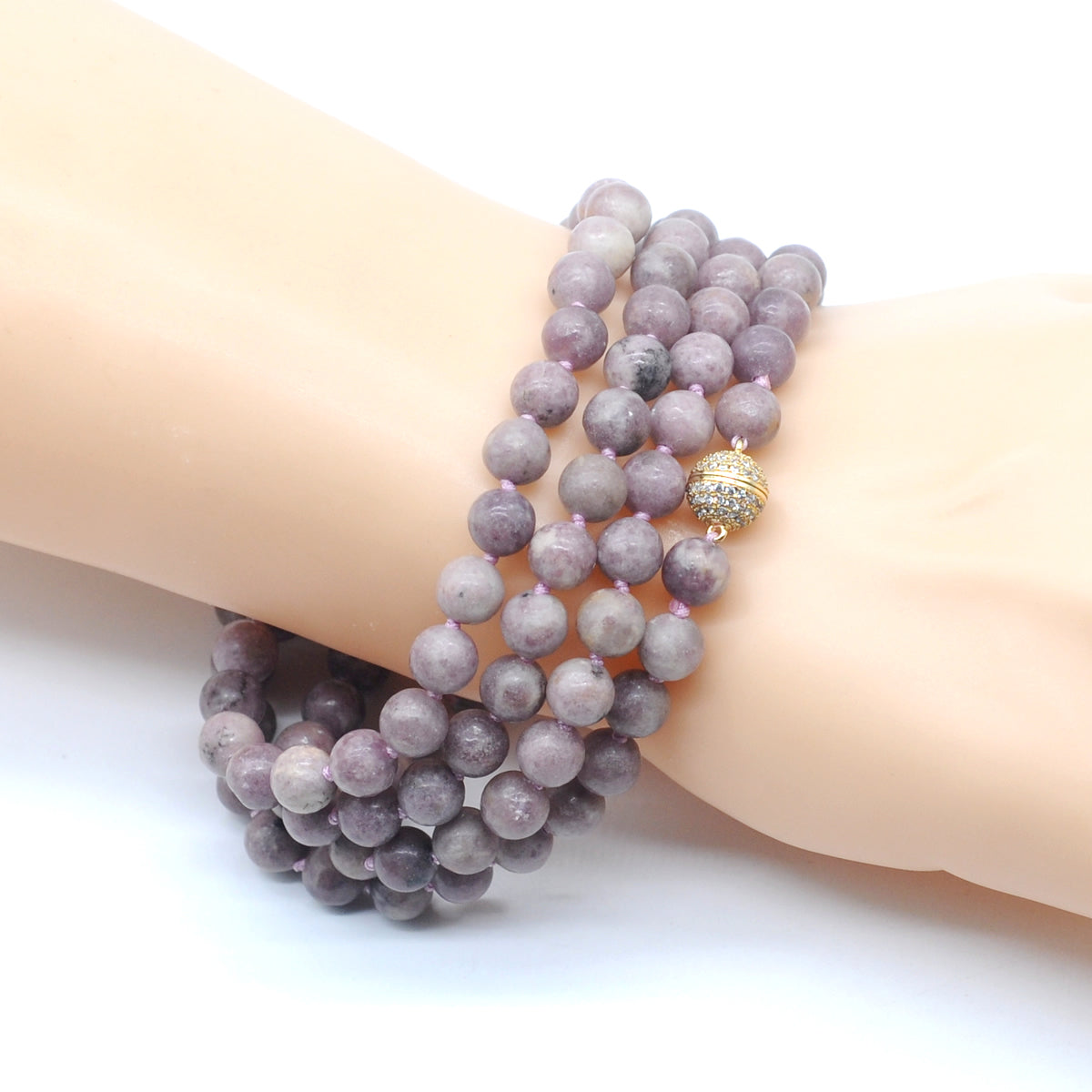 GMN280 Hand-Knotted Lepidolite Gemstone Beaded Necklace 8mm 10mm