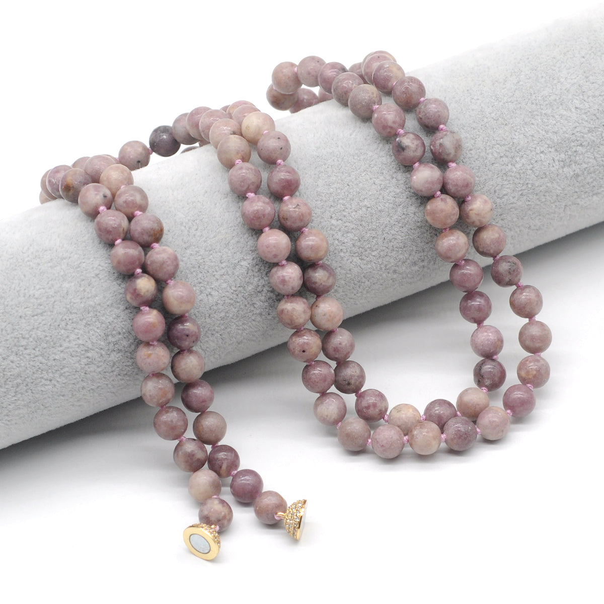 GMN280 Hand-Knotted Lepidolite Gemstone Beaded Necklace 8mm 10mm