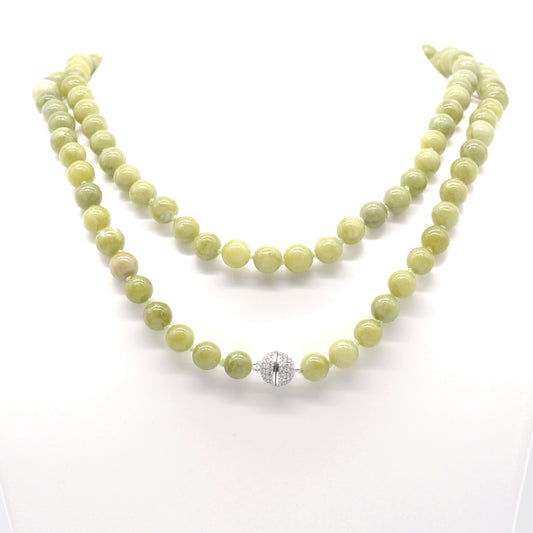 GMN281 Hand-Knotted China Jade Beaded Necklace 8mm 10mm