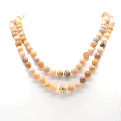 GMN282 Hand-Knotted Fossil Coral Beaded Necklace 8mm 10mm