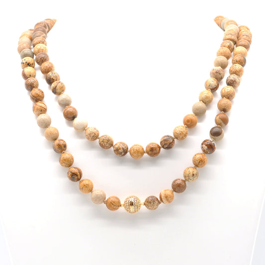 GMN283 Hand-Knotted Picture Jasper Beaded Necklace 8mm 10mm