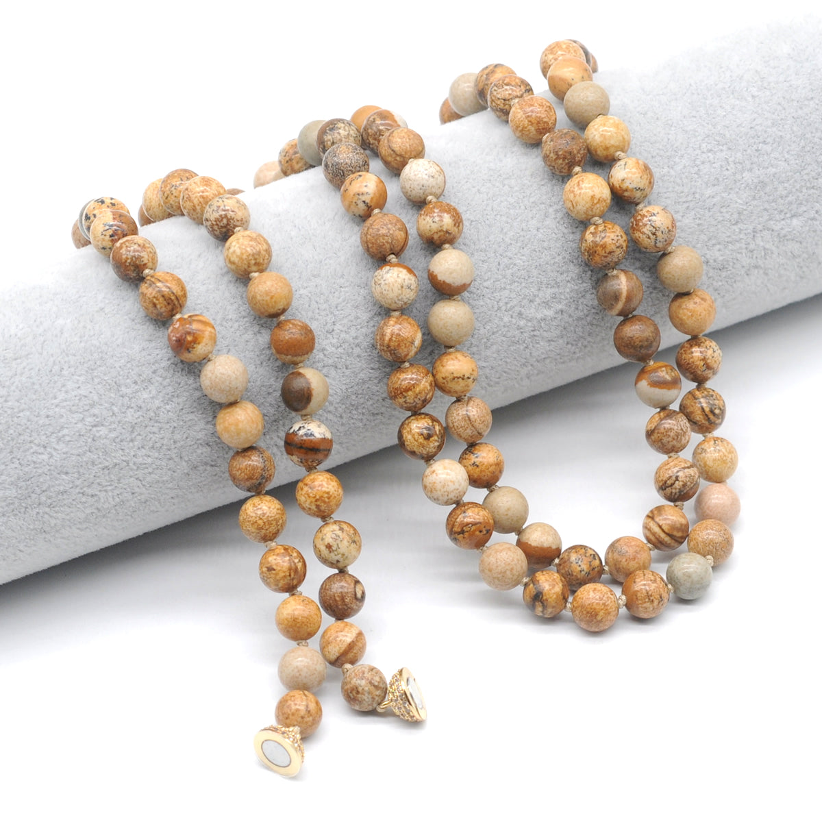 GMN283 Hand-Knotted Picture Jasper Beaded Necklace 8mm 10mm