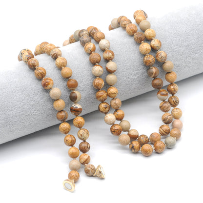 GMN283 Hand-Knotted Picture Jasper Beaded Necklace 8mm 10mm