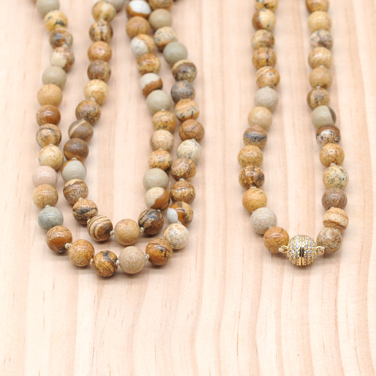 GMN283 Hand-Knotted Picture Jasper Beaded Necklace 8mm 10mm