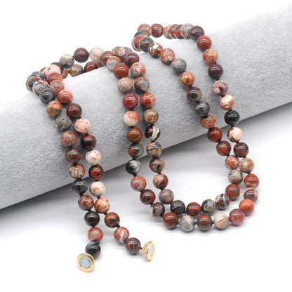 GMN284 Hand-Knotted Brecciated Jasper Beaded Necklace 8mm 10mm