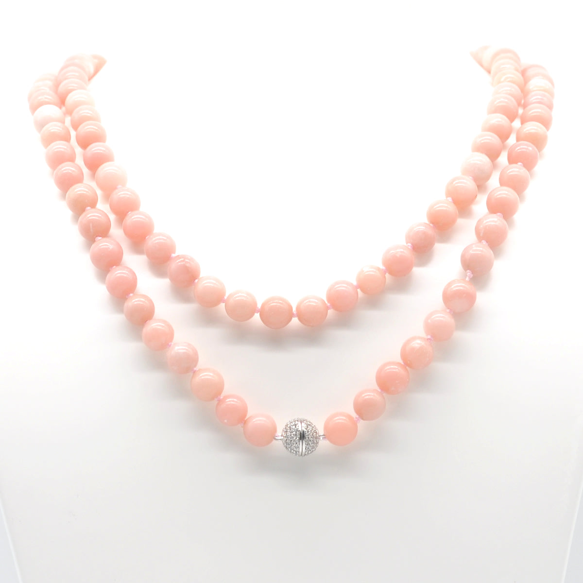 GMN286 Hand-Knotted Chinese Pink Opal Beaded Necklace 8mm 10mm