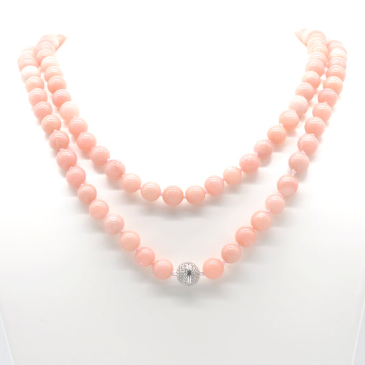 GMN286 Hand-Knotted Chinese Pink Opal Beaded Necklace 8mm 10mm