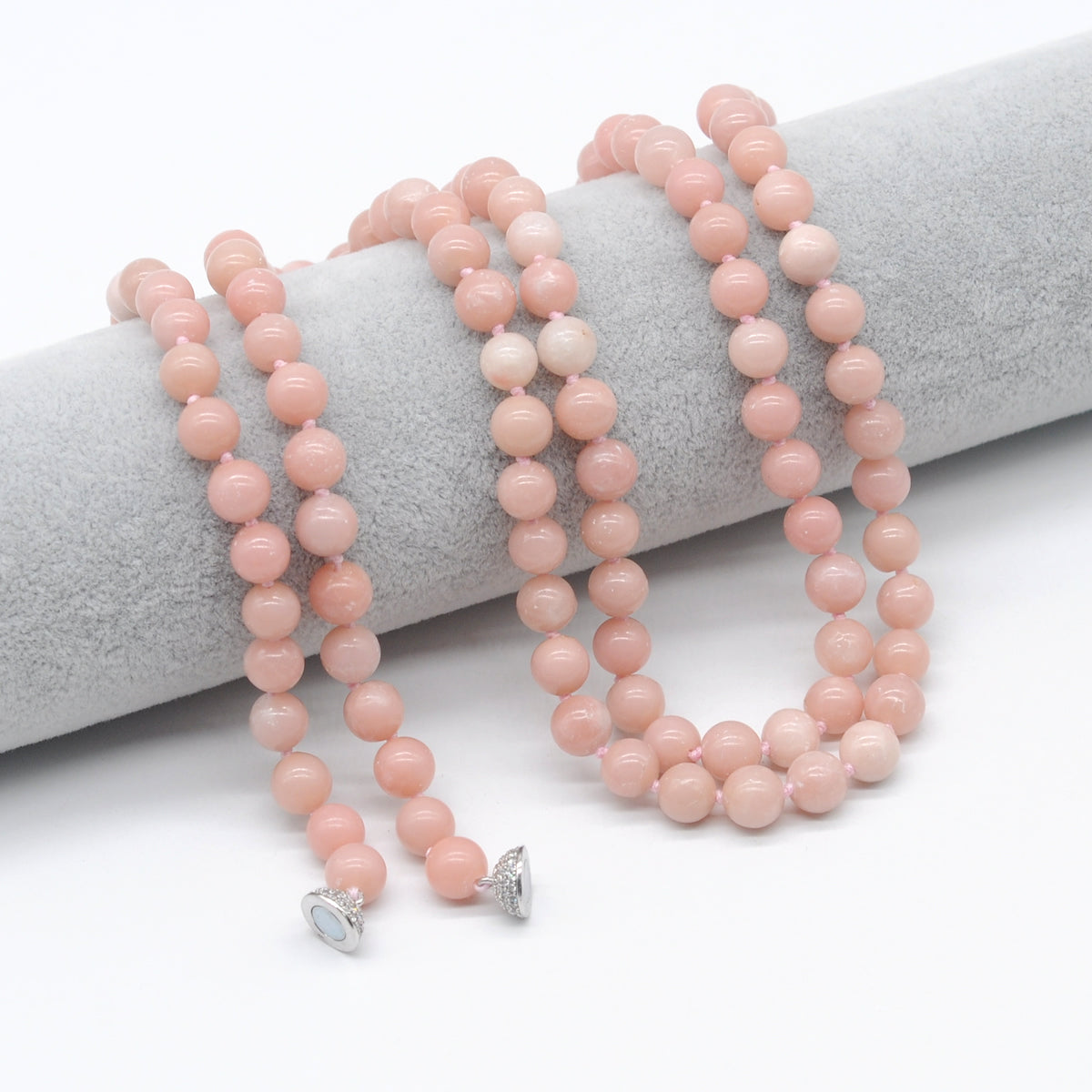 GMN286 Hand-Knotted Chinese Pink Opal Beaded Necklace 8mm 10mm