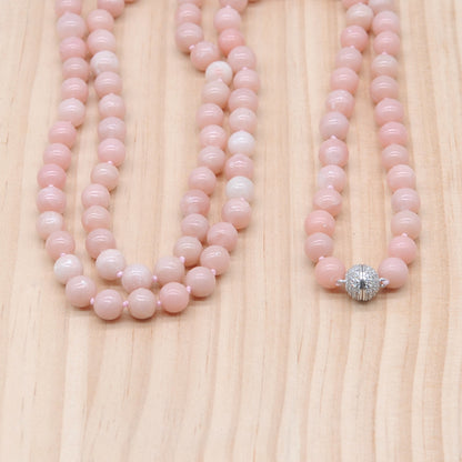 GMN286 Hand-Knotted Chinese Pink Opal Beaded Necklace 8mm 10mm