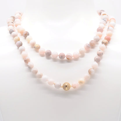 GMN287 Hand-Knotted Pink Opal Beaded Necklace 8mm 10mm