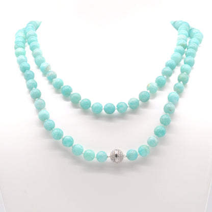 GMN288 Hand-Knotted Amazonite Gemstone Beaded Necklace 8mm 10mm