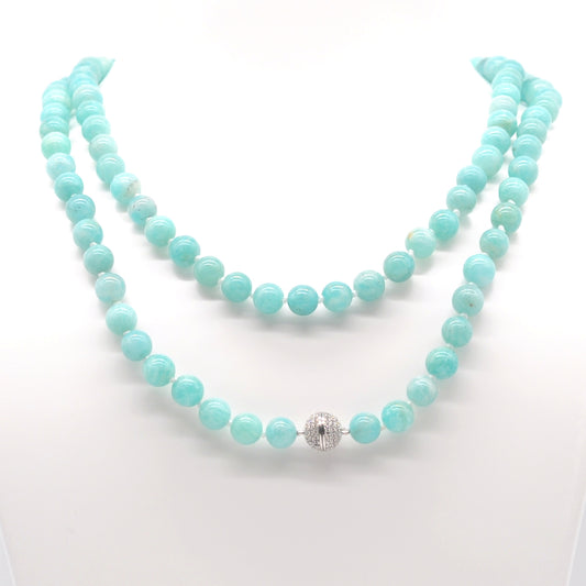 GMN288 Hand-Knotted Amazonite Gemstone Beaded Necklace 8mm 10mm