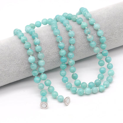 GMN288 Hand-Knotted Amazonite Gemstone Beaded Necklace 8mm 10mm