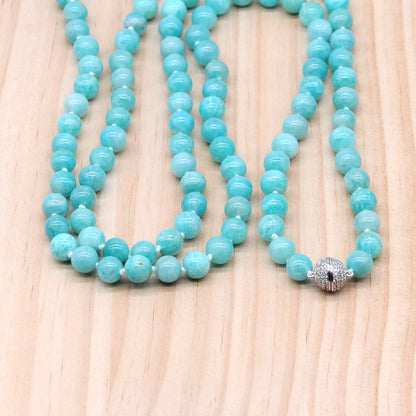 GMN288 Hand-Knotted Amazonite Gemstone Beaded Necklace 8mm 10mm