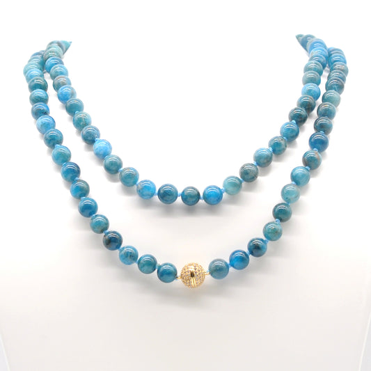 GMN289 Hand-Knotted Apatite Gemstone Beaded Necklace 8mm 10mm