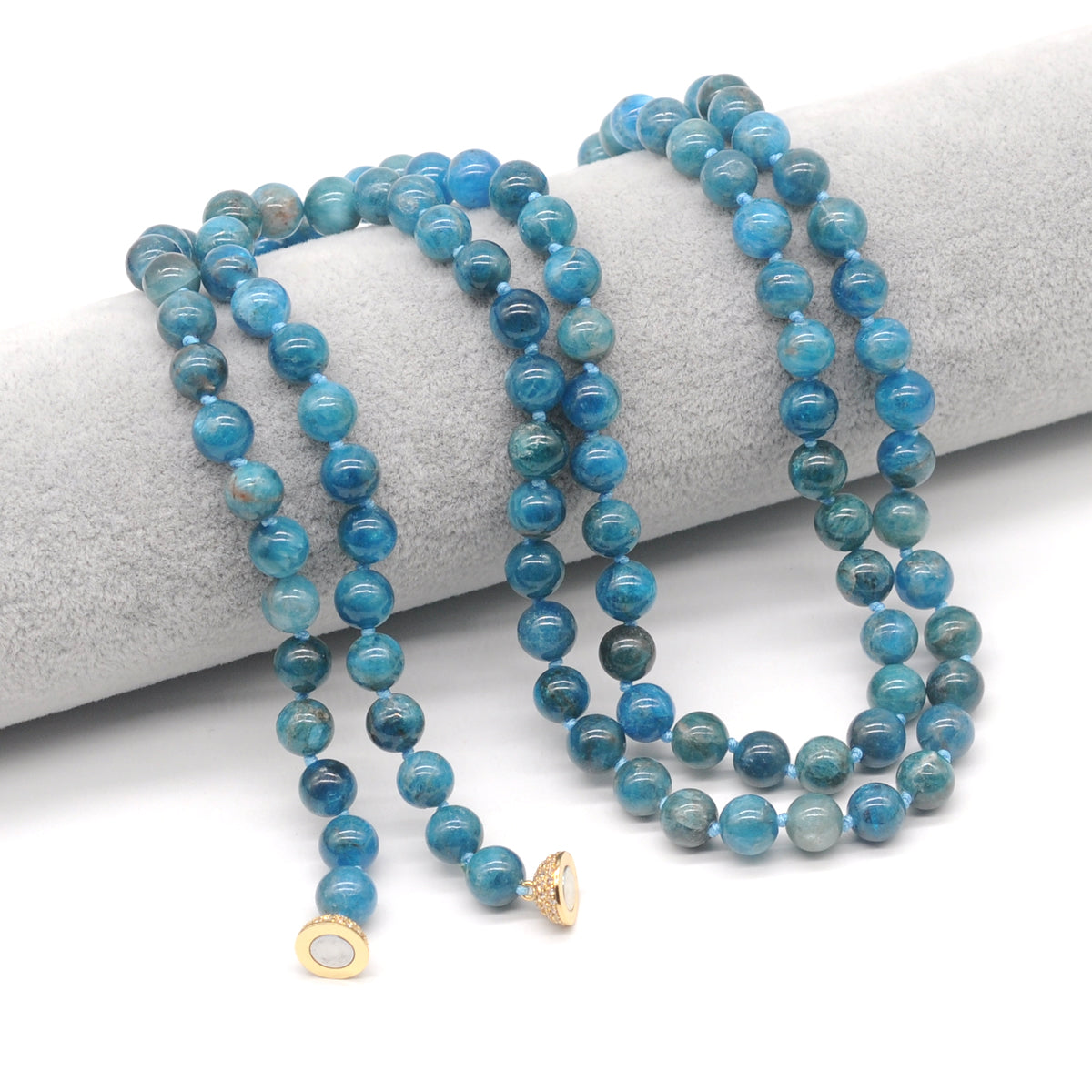 GMN289 Hand-Knotted Apatite Gemstone Beaded Necklace 8mm 10mm