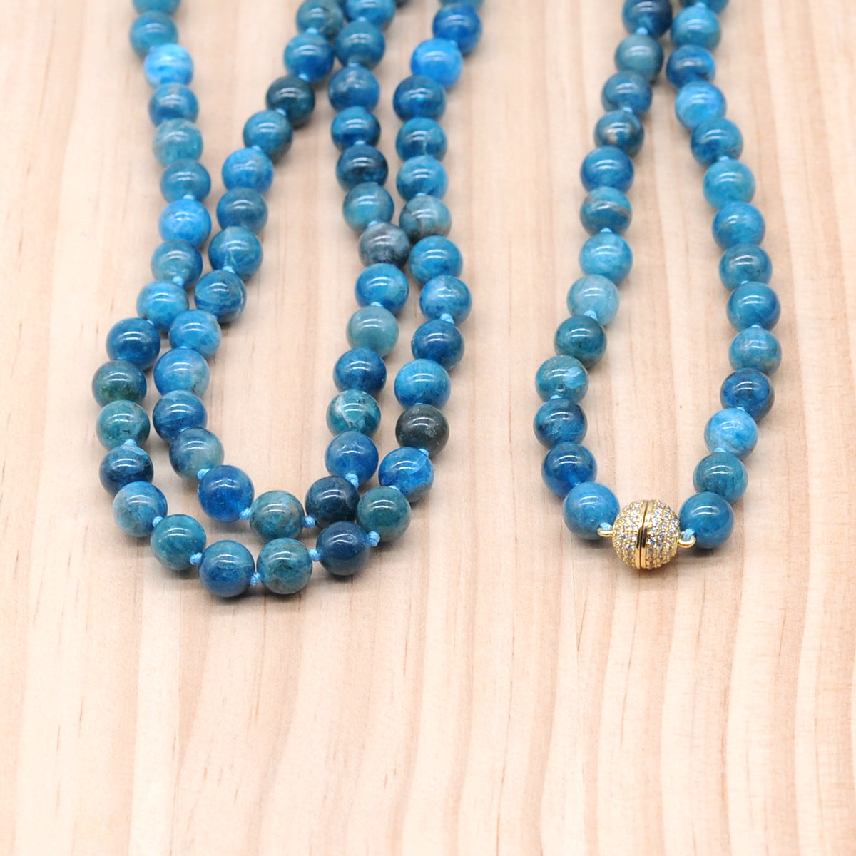 GMN289 Hand-Knotted Apatite Gemstone Beaded Necklace 8mm 10mm