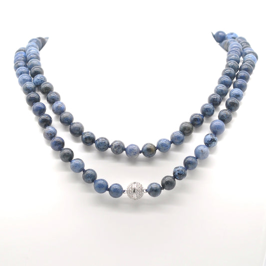 GMN291 Hand-Knotted Dumortierite Gemstone Beaded Necklace 8mm 10mm