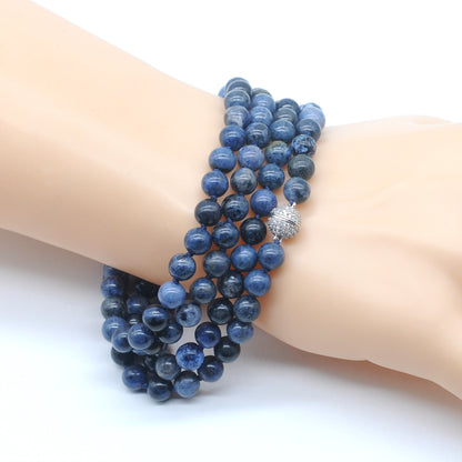 GMN291 Hand-Knotted Dumortierite Gemstone Beaded Necklace 8mm 10mm