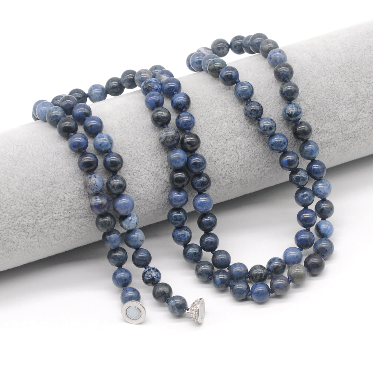 GMN291 Hand-Knotted Dumortierite Gemstone Beaded Necklace 8mm 10mm